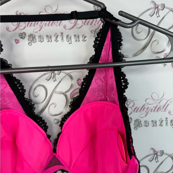 La SENZA bra bralette halter Lacie sexy neon Black and Pink Lace Bralette - Picture 7 of 14